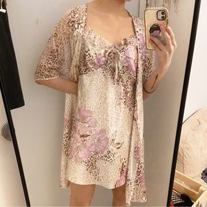Floral leopard print nightgown and robe set